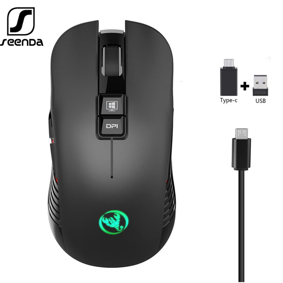SeenDa 2.4G USB-C Wireless Mouse Rechargeable Gaming Mouse 3600DPI 7 Button Type-c Mute Mice for Macbook Laptop PC Game Mouse